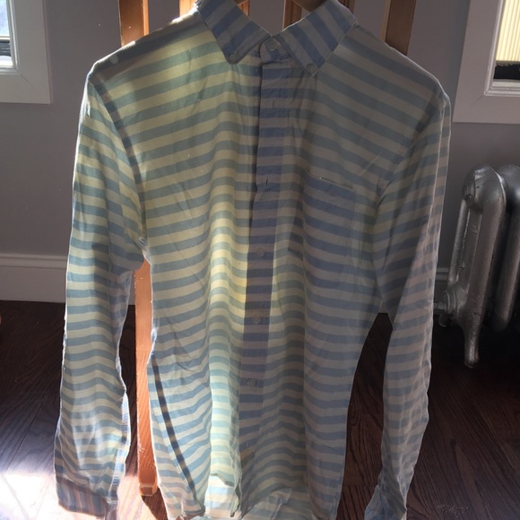 UO M Thick Stripped Cotton Button Down in Blue - Picture 5 of 5